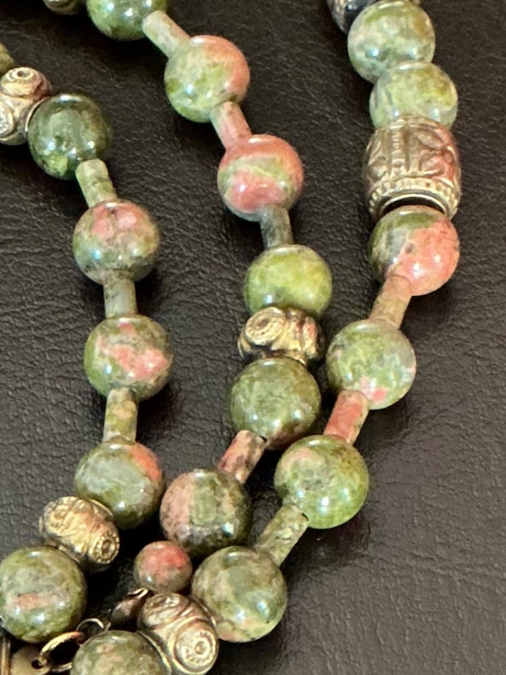 Vintage Unakite Natural Polished Bead Necklace & Earring Set Marbled Stones EUC - Picture 6 of 16